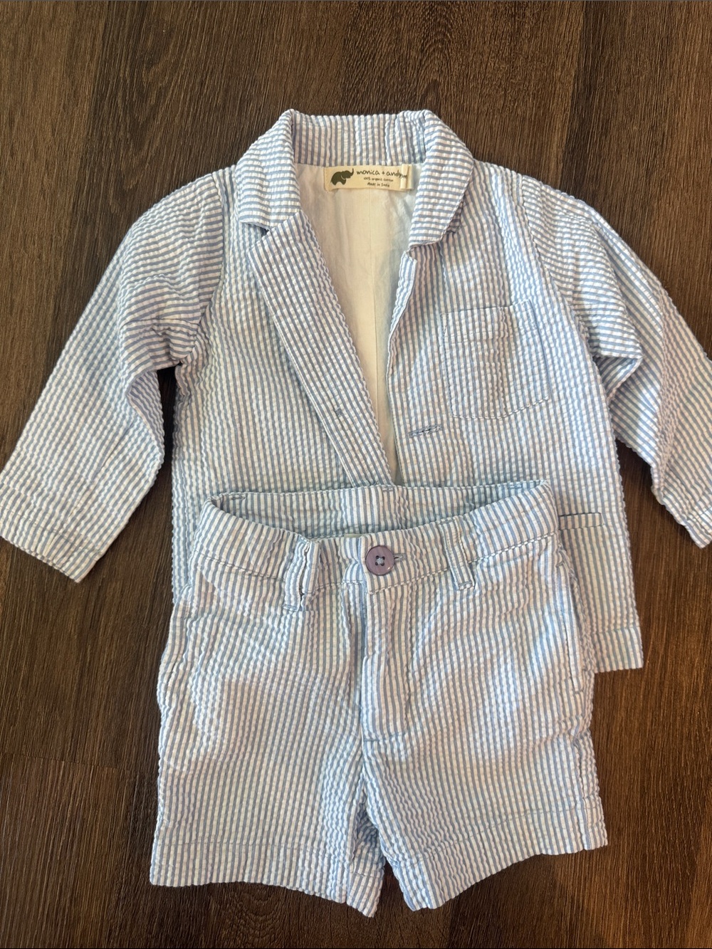 Monica & Andy Blue & White Seersucker Toddler Blazer and Shorts Set